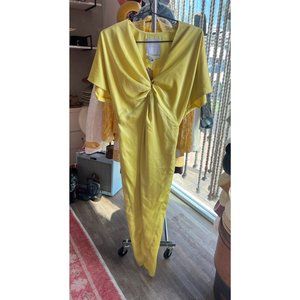 Sandra Weil V-Neck Short Sleeve Twist Front Maxi Dress Yellow Size 2 NWT